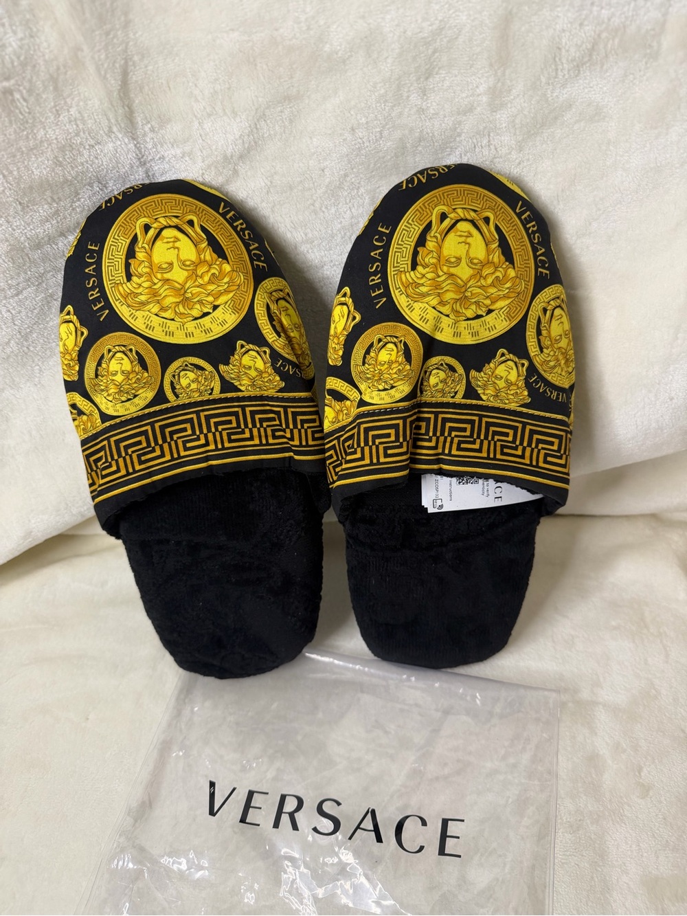 Versace Black & Gold Medusa Slippers